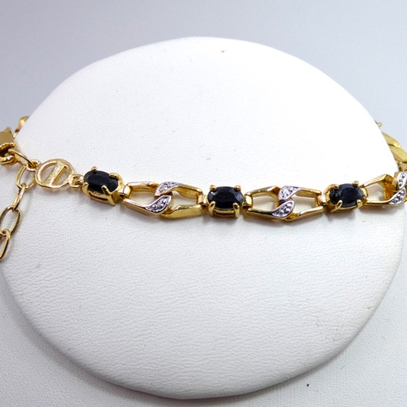 VERMEIL 10 Carat Black Sapphires & Diamonds Designer Bracelet - Picture 4 of 13